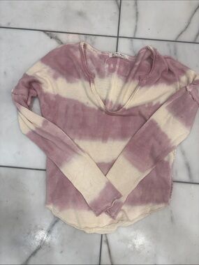 We The Free Pink and Cream Striped Long Sleeve Thermal Top